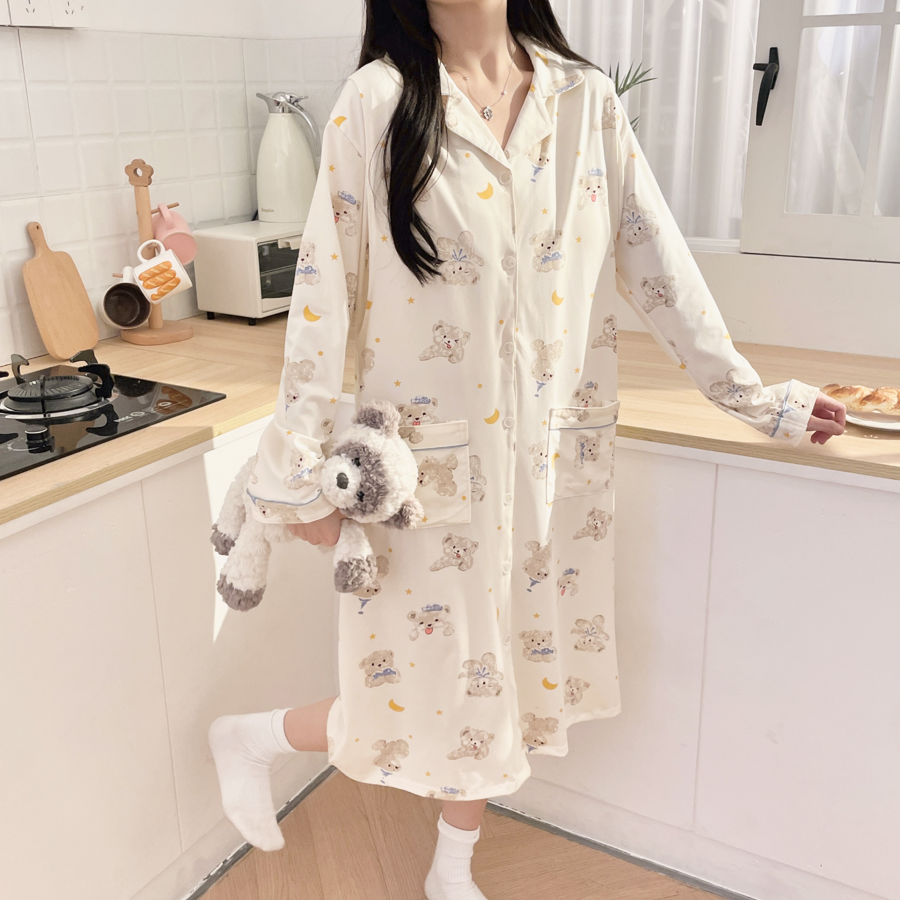 【带胸垫月子睡裙】春秋云感棉孕妇裙产妇哺乳期待产裙加大孕妇睡衣