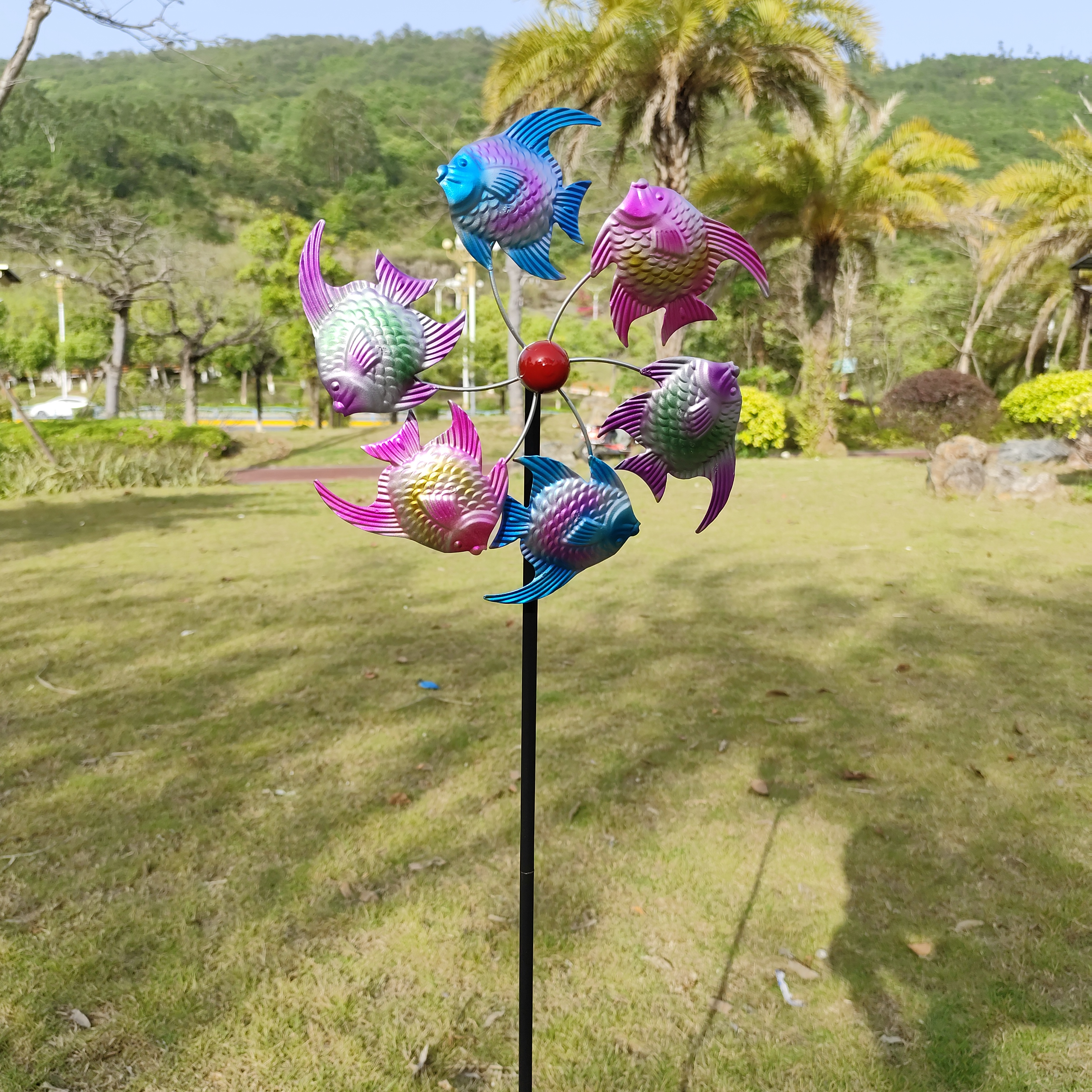 铁艺鱼风车花园庭院阳台户外幼儿园别墅装饰草坪乡村园林插件