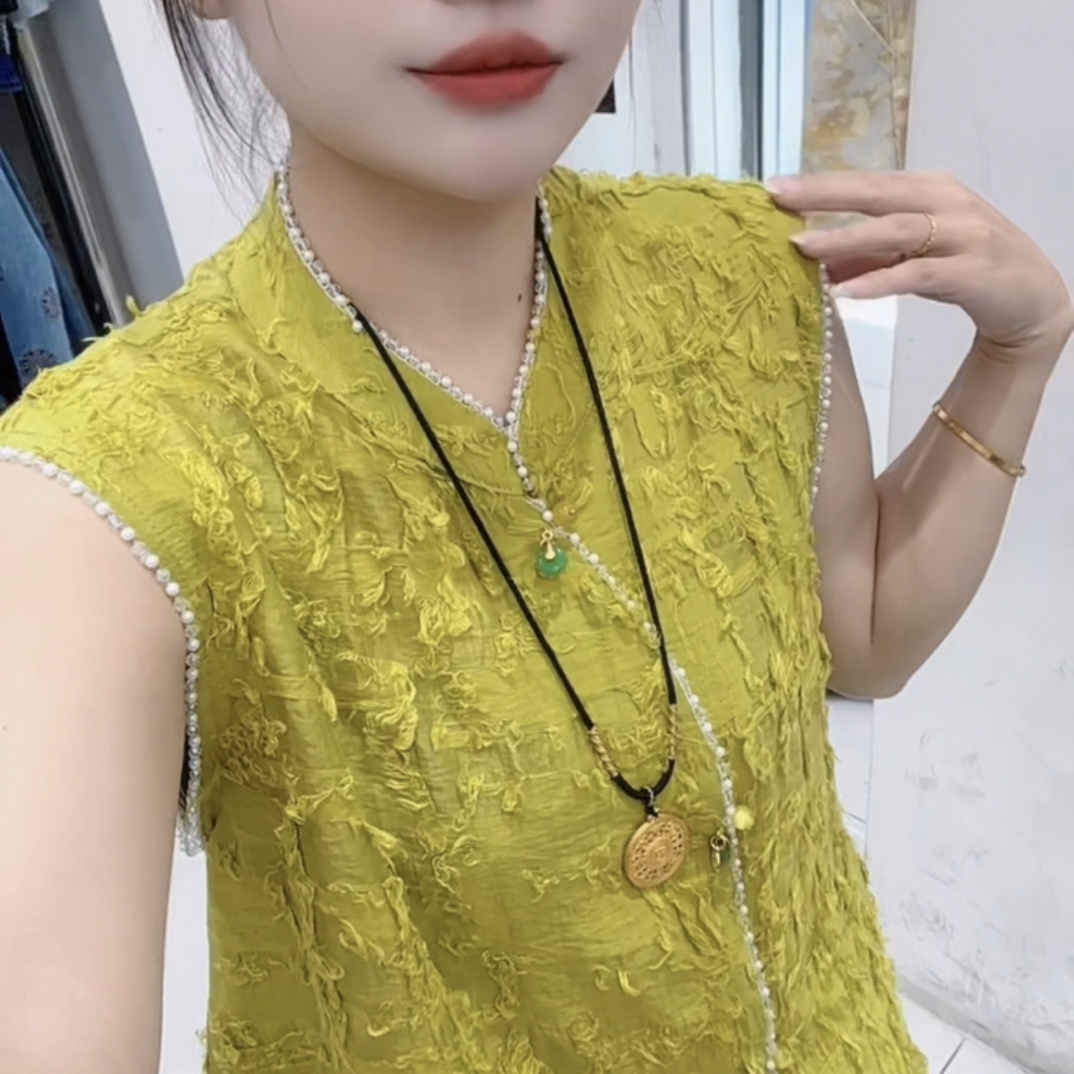 新中式国风无袖衬衫女夏季时尚洋气气质设计感小衫