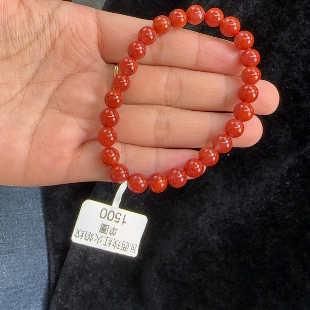 南红玛瑙手串未镶嵌原矿无优化瓦西玫红火焰纹7mm单圈