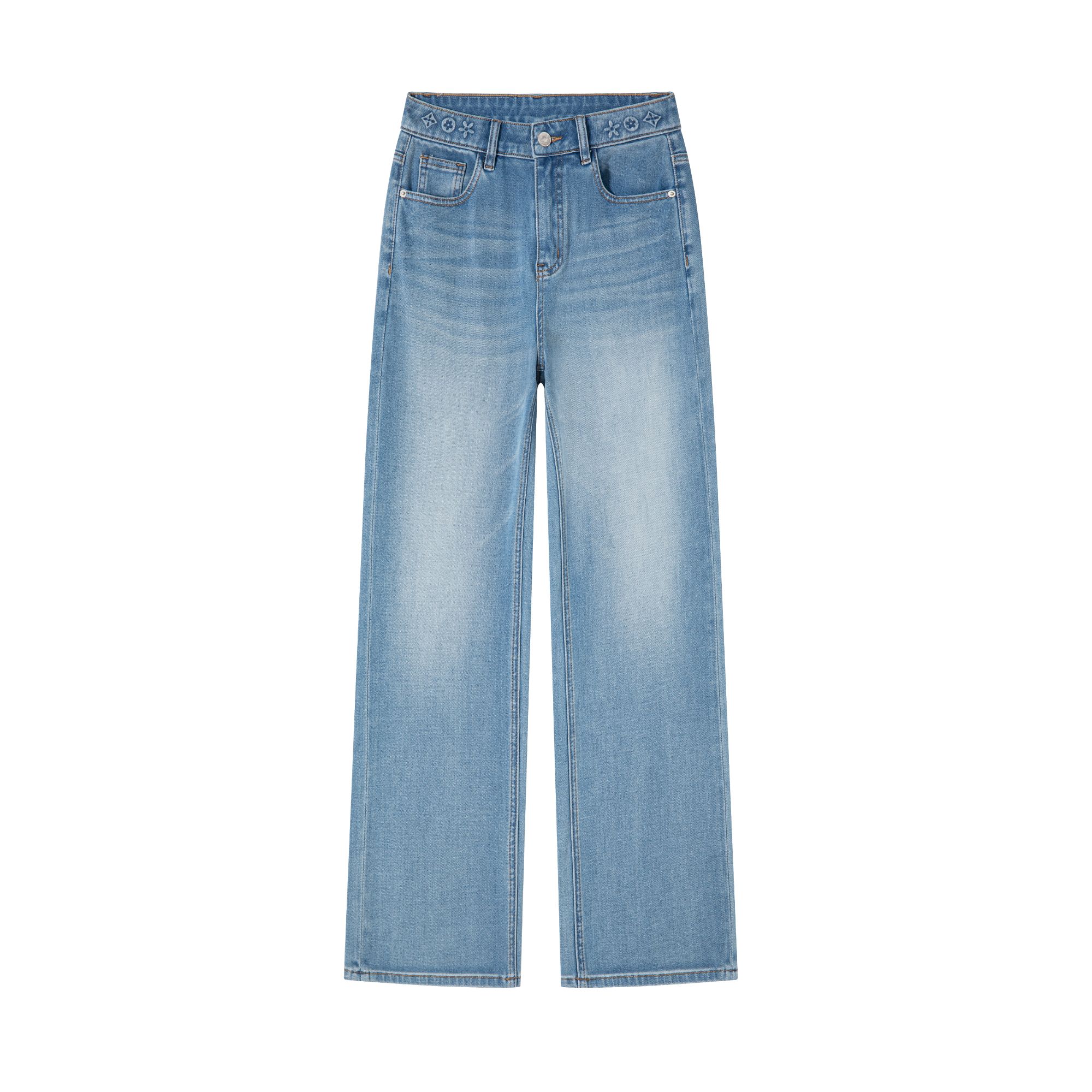 欧若风柏林蓝四面弹直筒裤2025新款蓝色系高腰直筒牛仔裤女