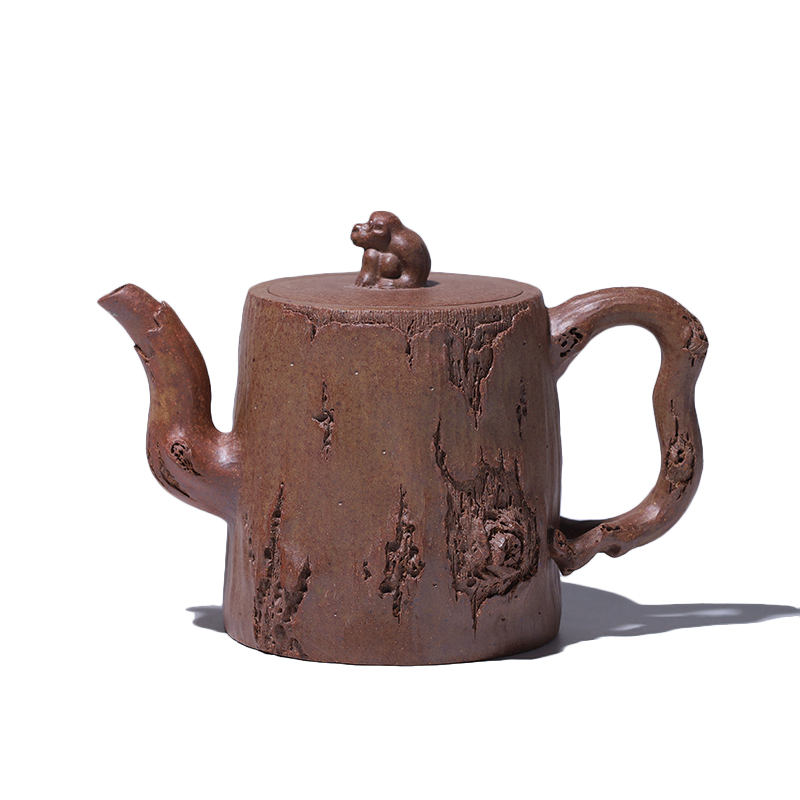 ZJ14【大吉羊】徐顺伟 灵猴抱桩 本绿柴烧 180ml紫砂壶 青墨