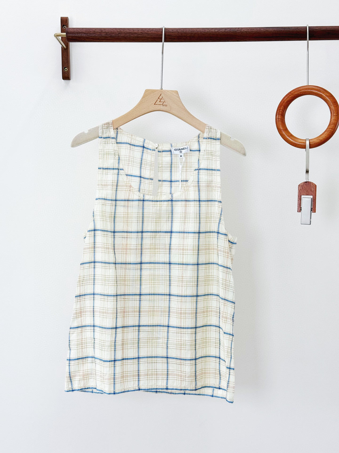 未使用 Chanel/香奈儿 香奈儿 女士格纹真丝棉无袖背心 36码 