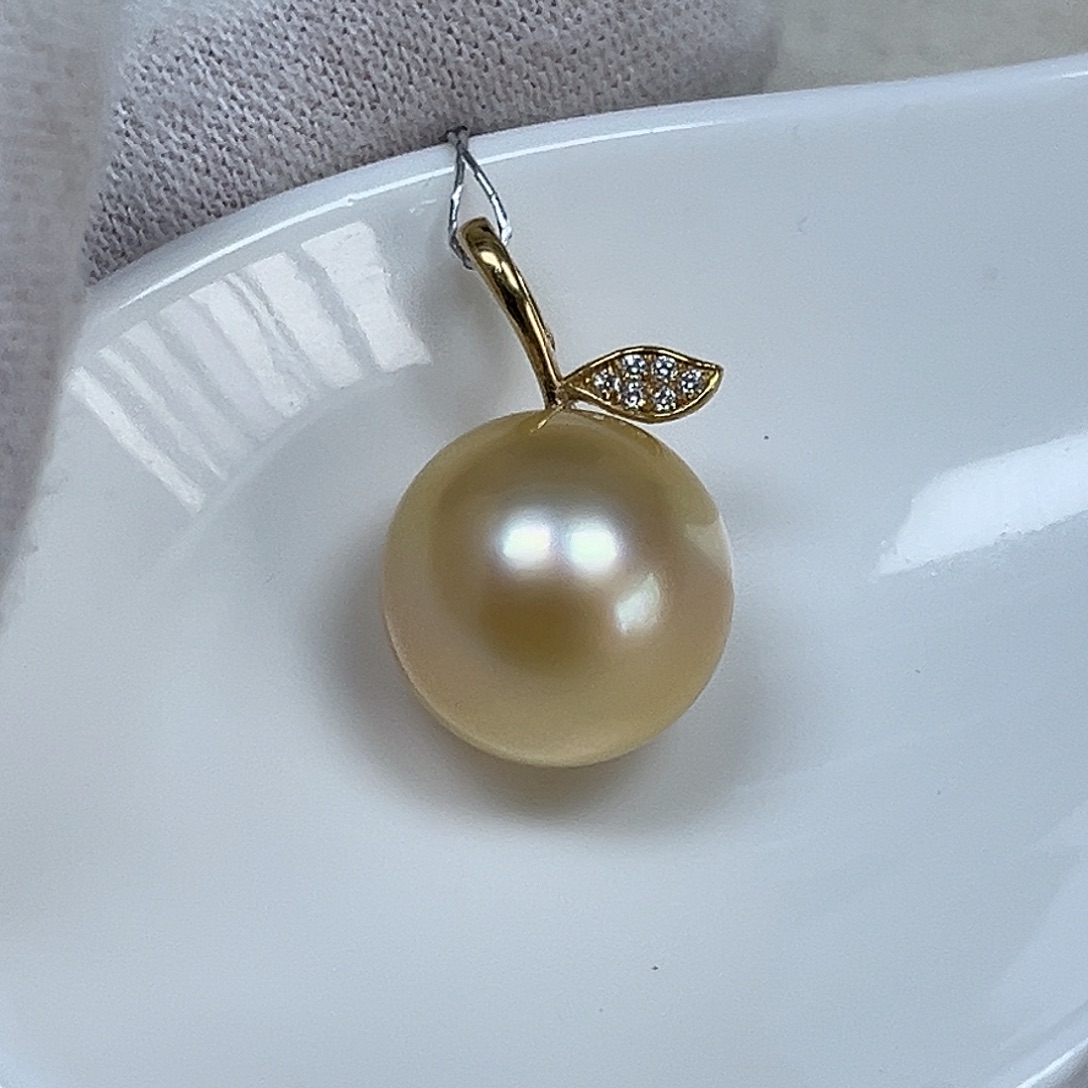 海水珍珠吊坠(不含链)18K金镶嵌13mm