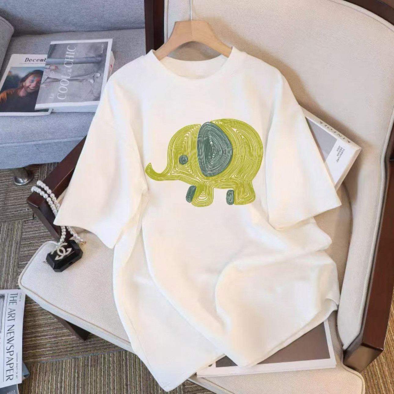 夏季短袖男女休闲透气时尚百搭圆领印花T恤 小象