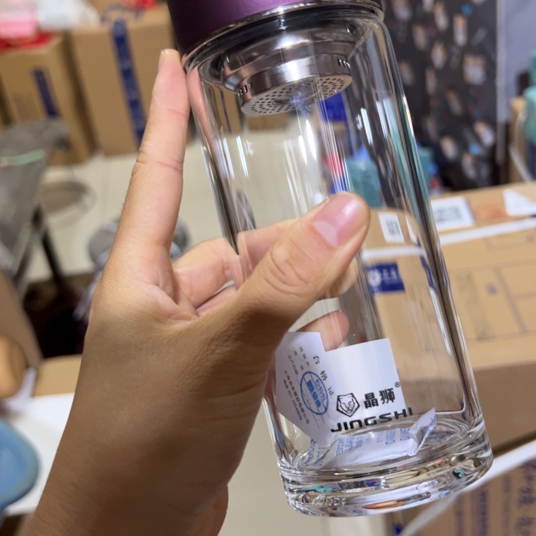 晶单层烫手玻璃杯460紫色玻璃杯➕杯套