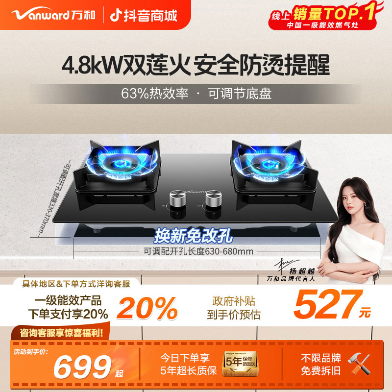 【政府补贴】万和燃气灶炉具猛火灶液化气4.8KW大火力可拆卸炉头C3