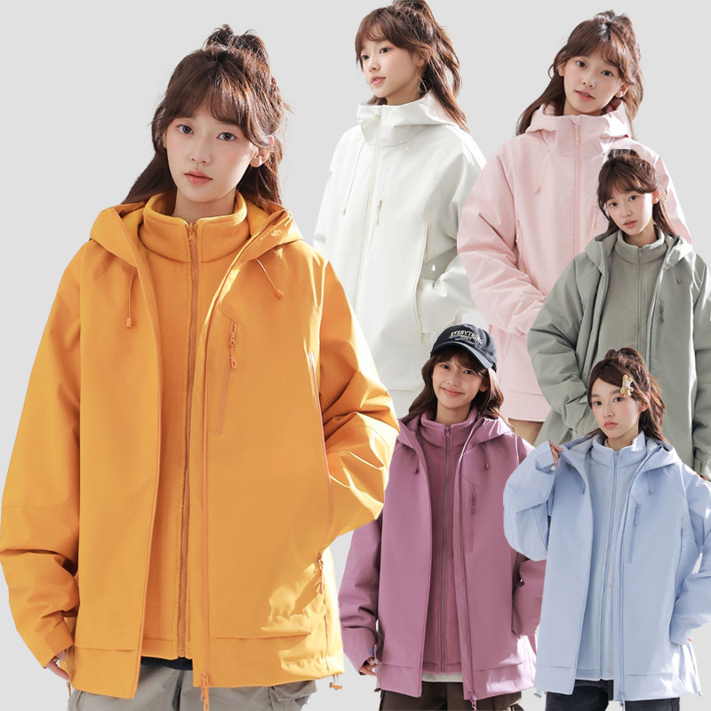 美式户外连帽三合一冲锋衣男女款秋冬季可拆卸保暖内胆徒步登山服