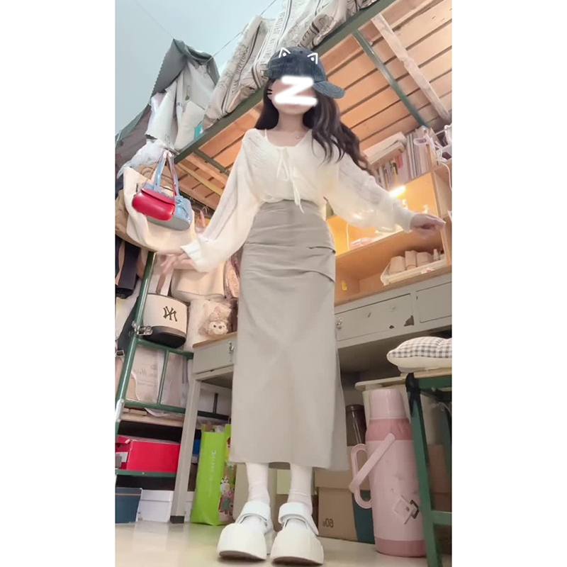 【2237】甜美风系带薄款罩衫上衣