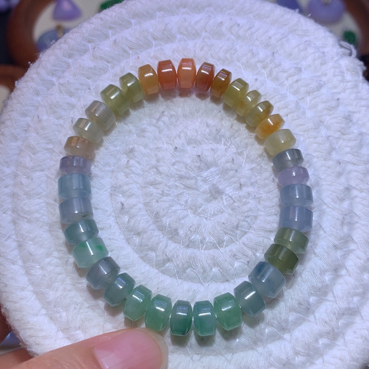 翡翠手链未镶嵌彩虹桶珠手串