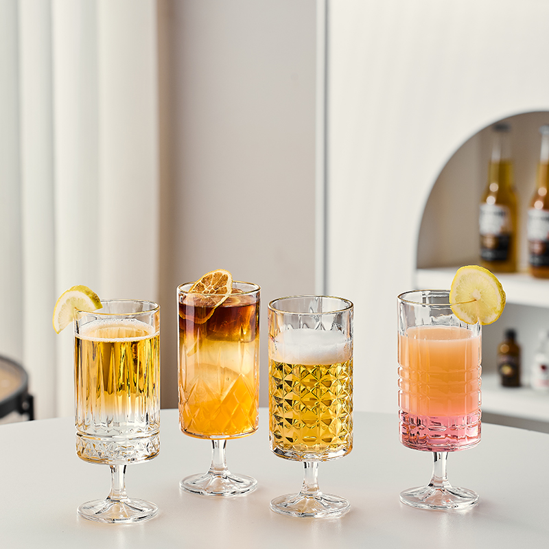 创意高脚果汁杯无铅玻璃啤酒杯家用高颜值ins咖啡杯设计感冷饮杯