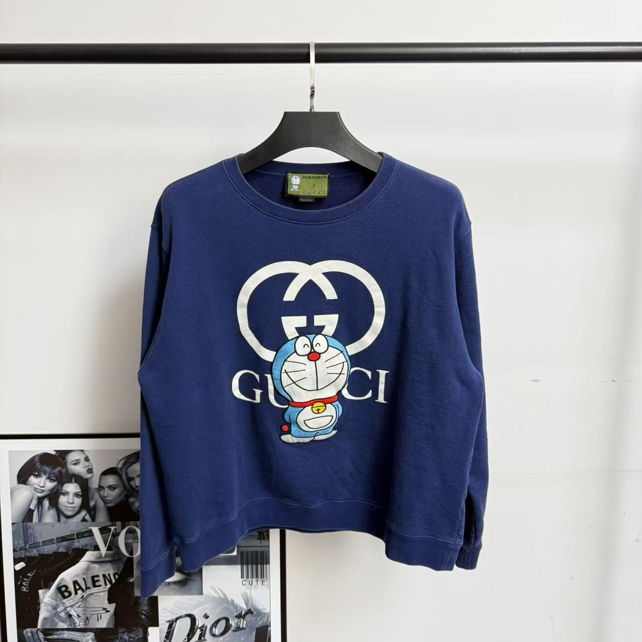 95新 GUCCI/古驰 哆啦A梦联名款刺绣蓝色卫衣/XL