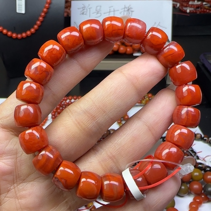 未镶嵌手链南红玛瑙瓦西牛血红火焰纹10