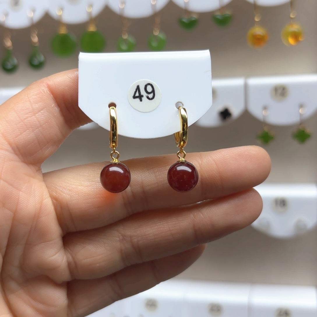 血珀耳饰银S925镶嵌血珀