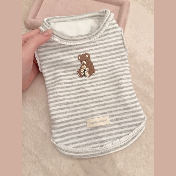 HugMe A类婴儿棉日本进口抱花小熊刺绣加绒宠物家居服