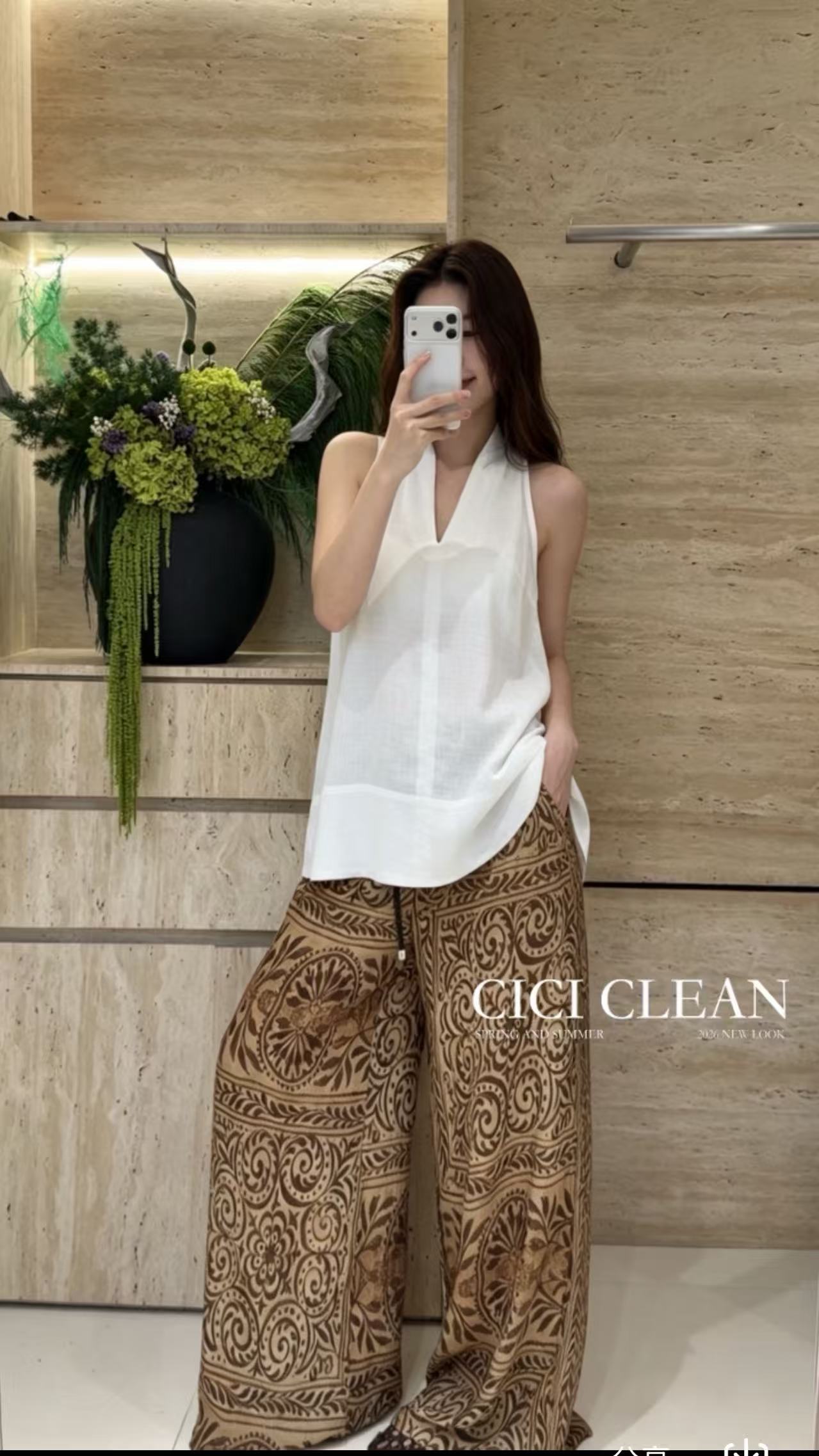 CiCiCLEAN100人丝绿野仙踪提花阔腿裤6552（带腰带福福）