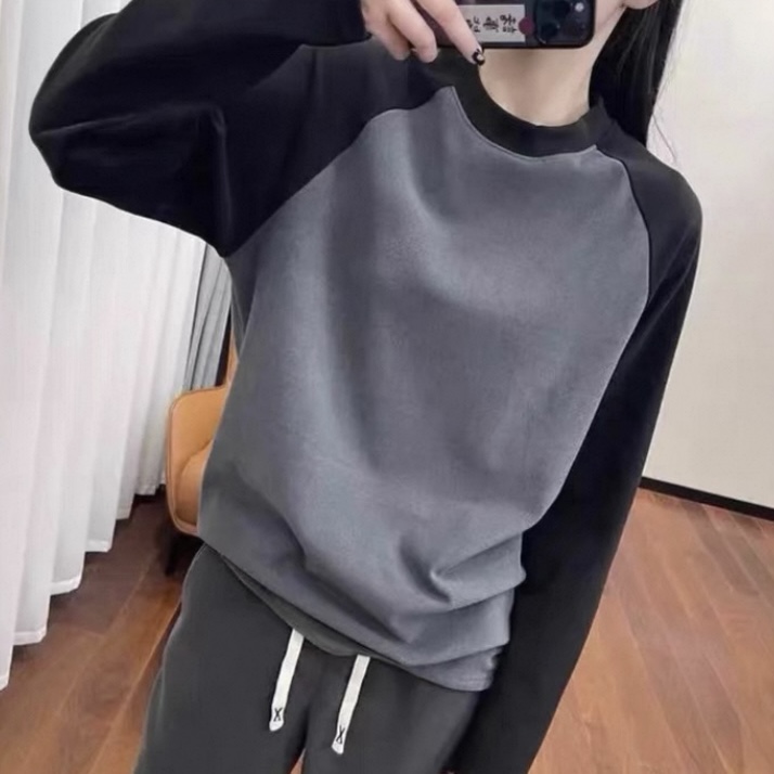 【加绒加厚】日本出口品牌外贸剪标尾单~德绒长袖t恤男女显瘦百搭