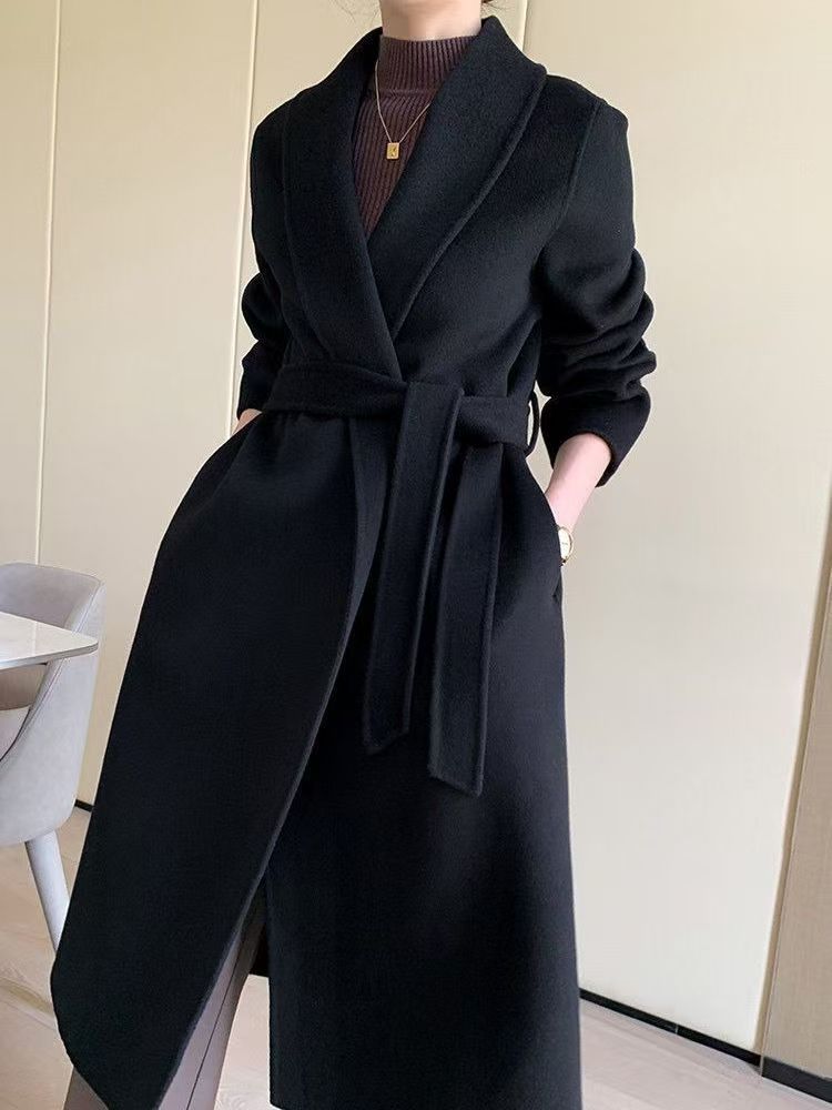 Q201-300秋冬长款毛呢外套气质风衣毛呢外套