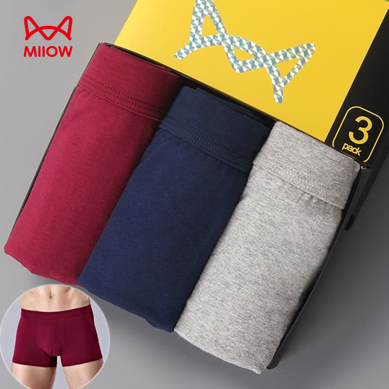 MiiOW/猫人男士平角裤中腰棉质夏季舒适透气男生大码青年纯色内裤