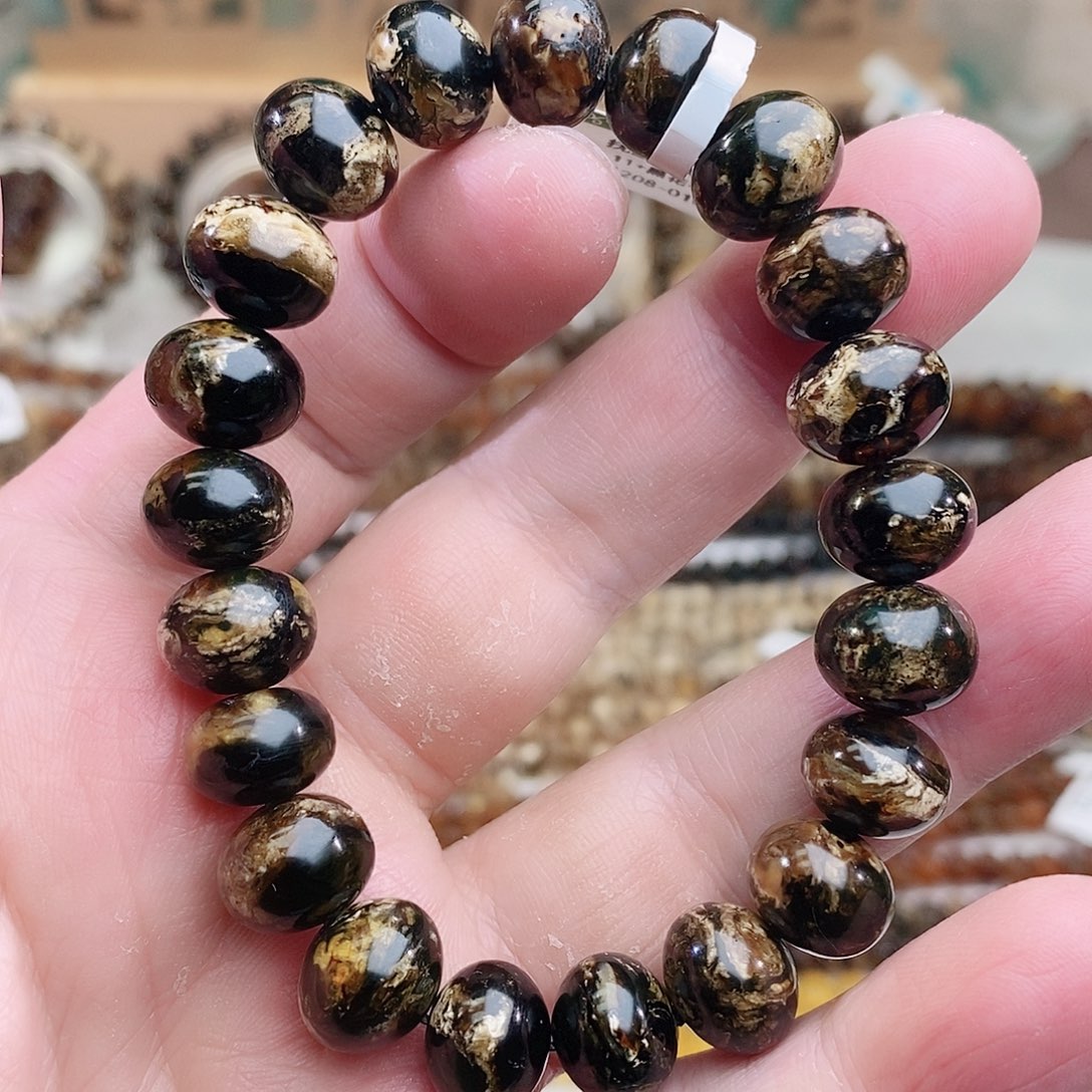 琥珀未镶嵌裸石黑花单圈11+