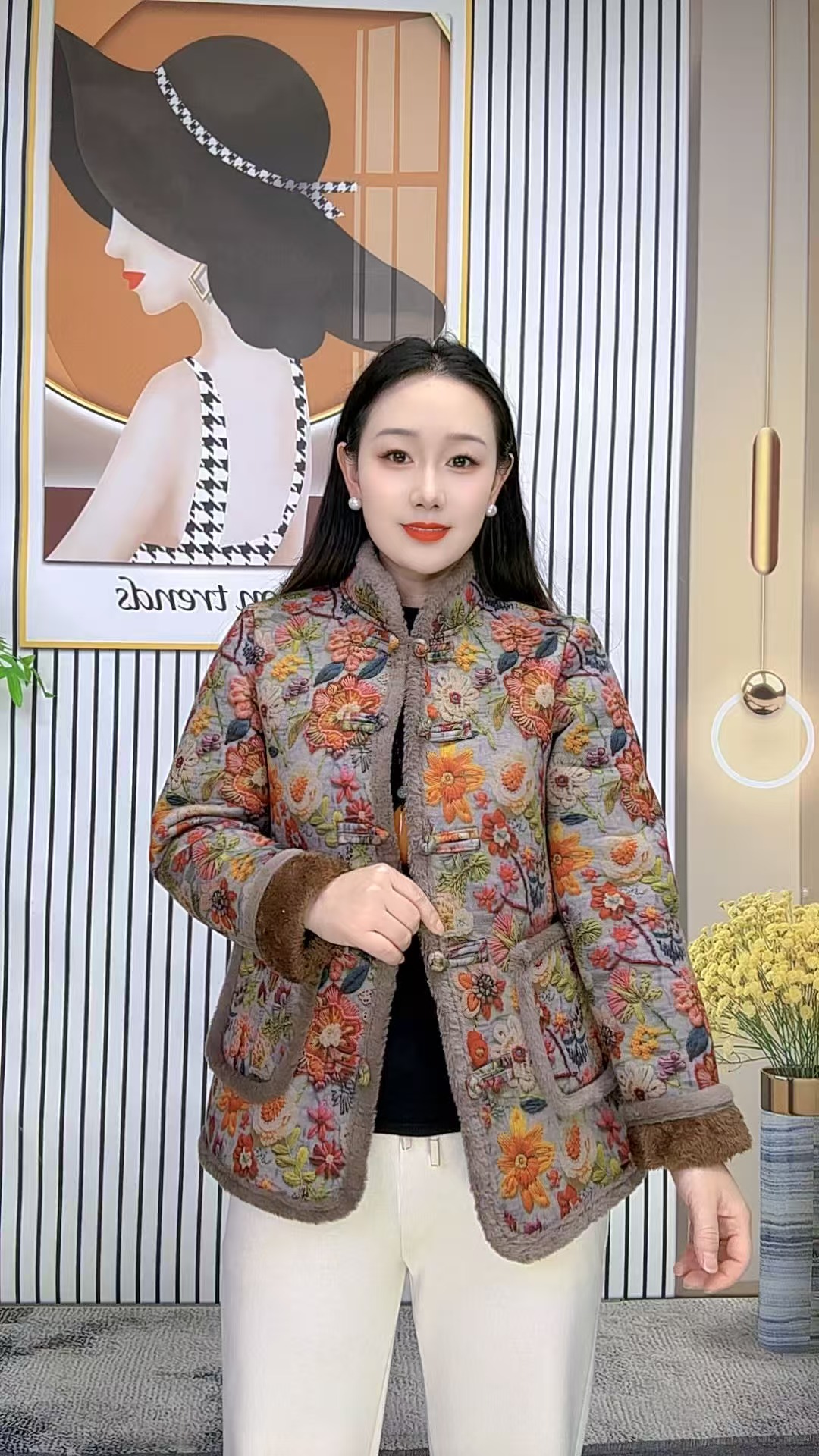 【原版好面料】冬季中老年女装加绒保暖棉衣新中式妈妈时尚碎花棉袄