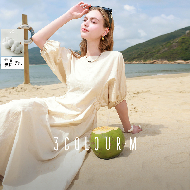 大瑶专属0627三彩新款设计感连衣裙蝙蝠袖圆领收D402FM10LL10dbq