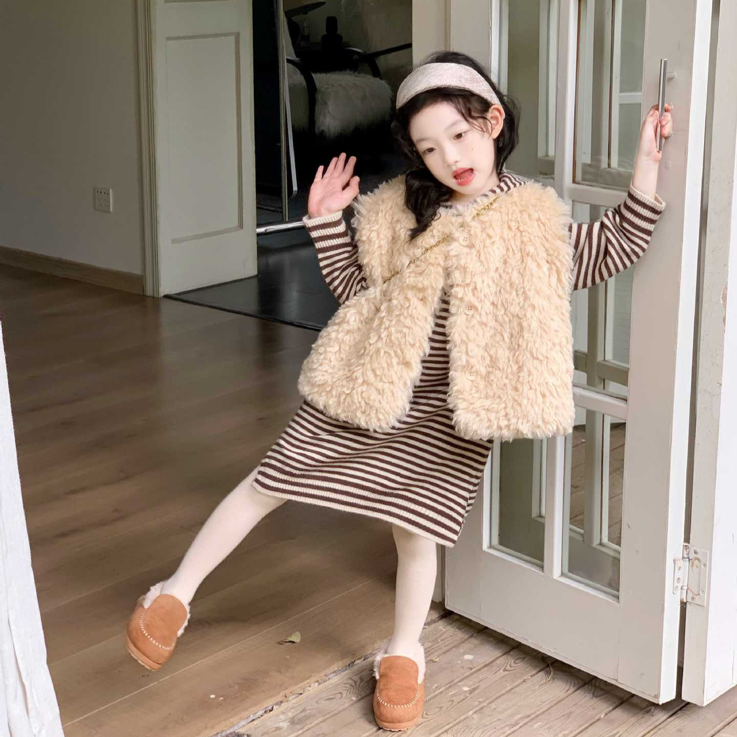 空空子.Studio【黄油曲奇】女童毛毛马甲加厚2025冬季女宝洋气套装