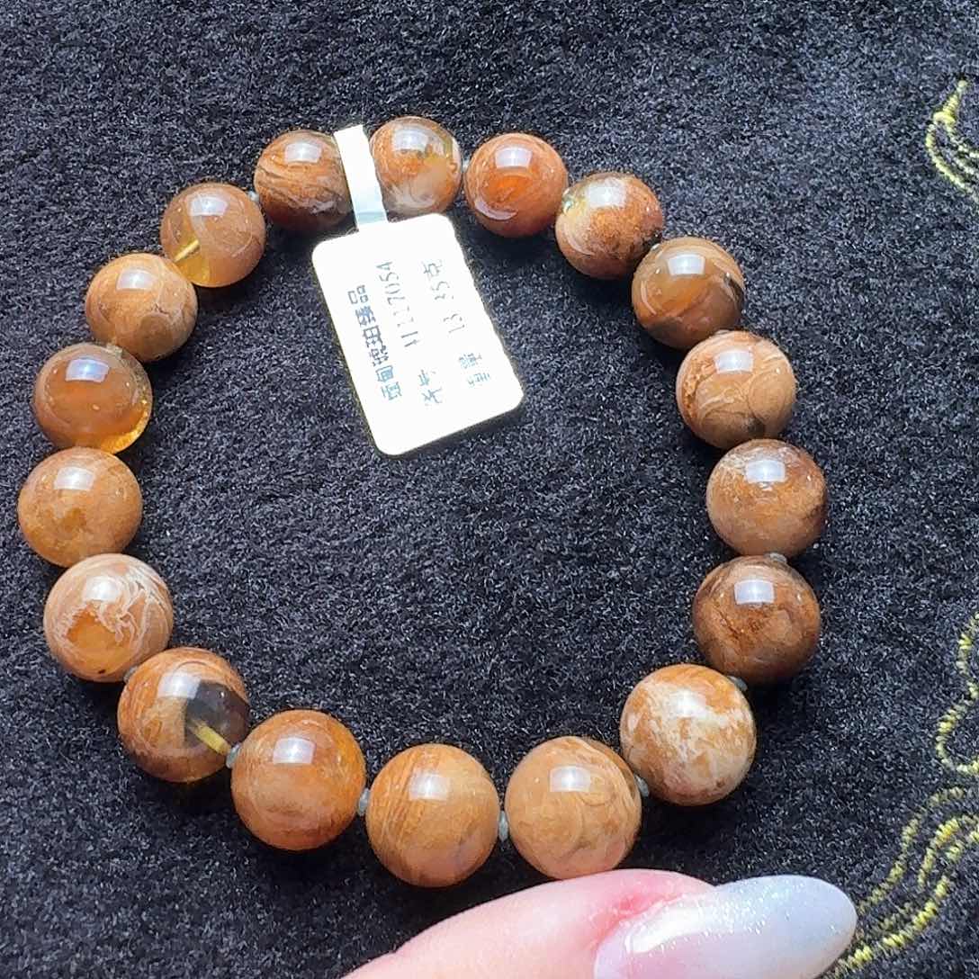 未镶嵌琥珀珠宝奇石11mm茶底金丝蜜