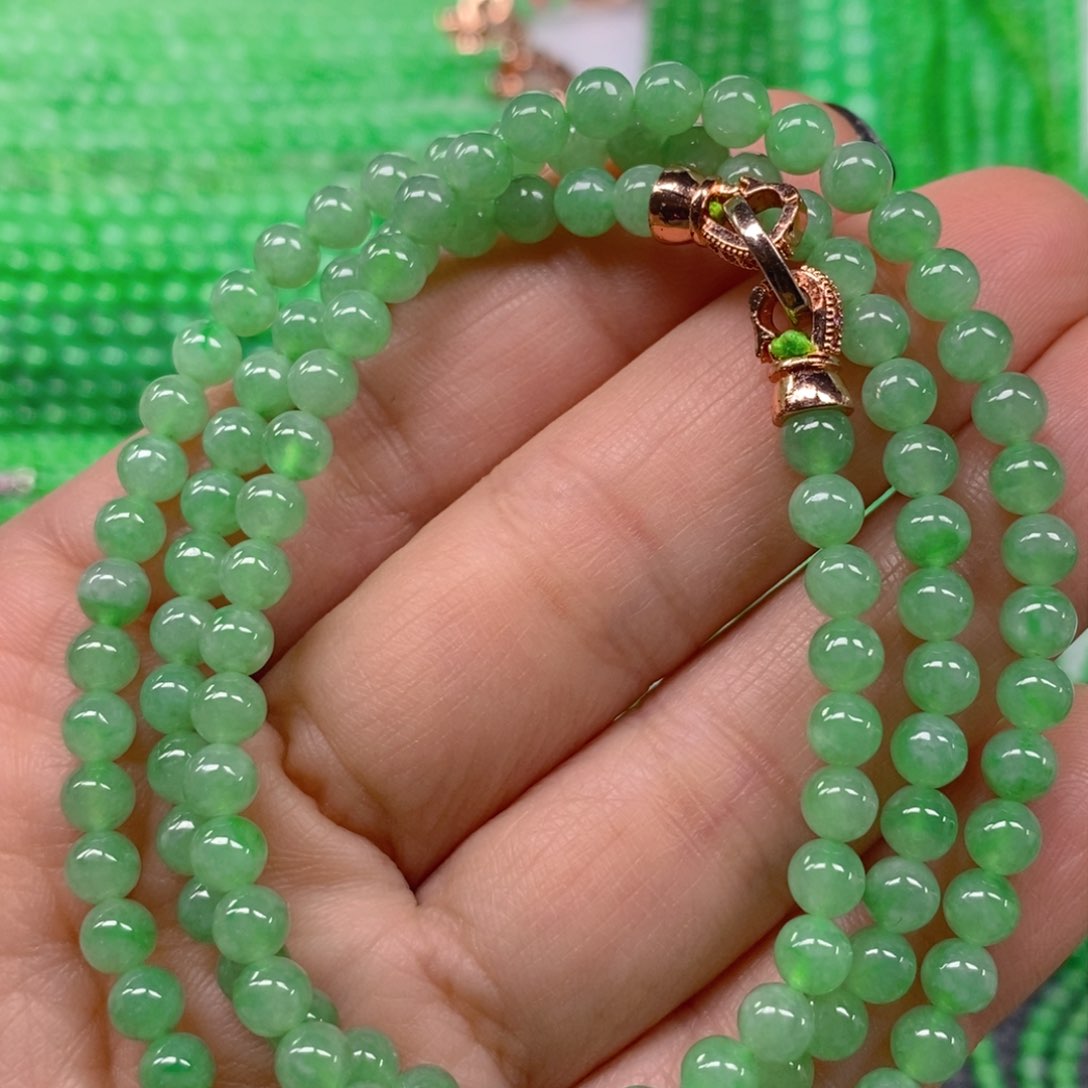 翡翠颈饰未镶嵌冰种浅阳绿项链5m' m