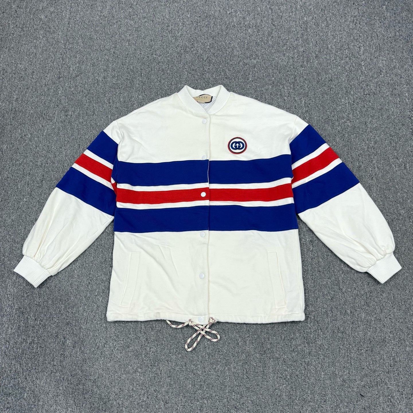 99新 GUCCI/古驰 16843573古驰白色老虎刺绣条纹运动外套 S码99新