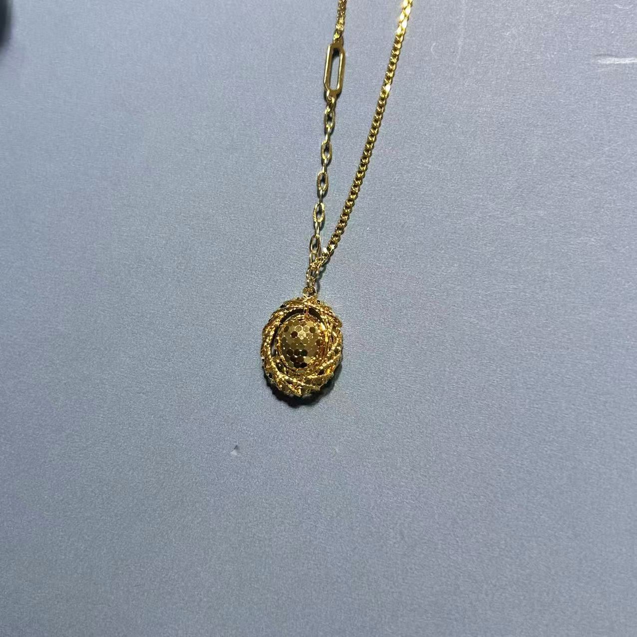 坠链均足银 足银吊坠镭射碎冰冰4g手工时尚复古编织女王金色鸟巢