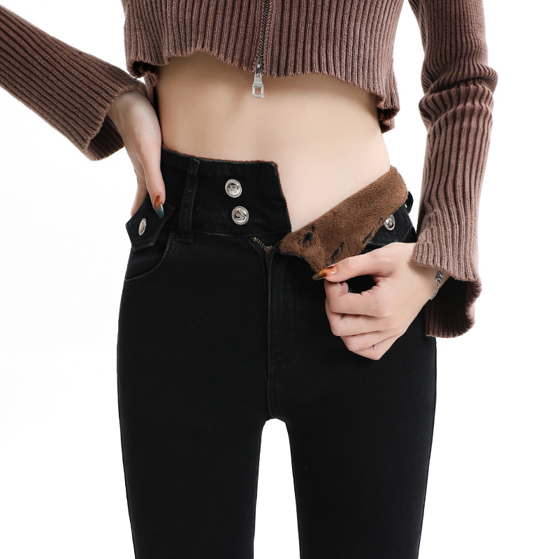 JS2218超高腰牛仔裤2025新款厚绒修身显瘦紧身加绒加厚小脚铅笔裤