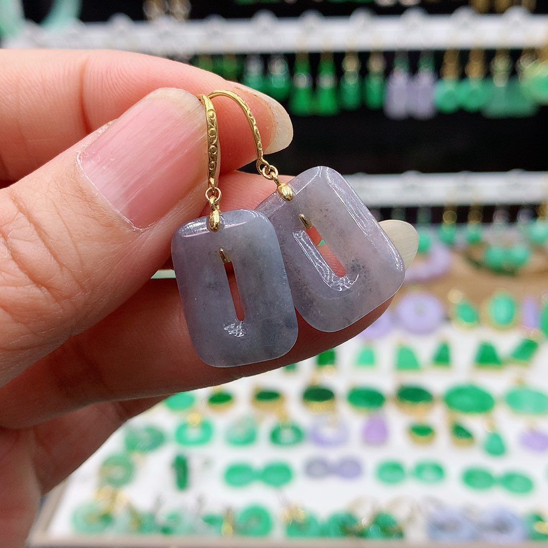 翡翠耳饰18K金镶嵌的