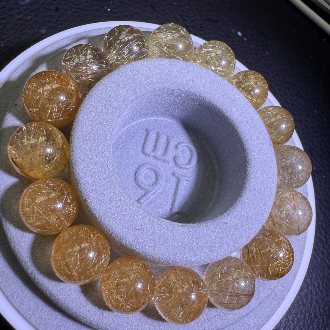 天然全净体 冰透满密顺发金发晶单珠精挑定制手磨珠水晶手串13