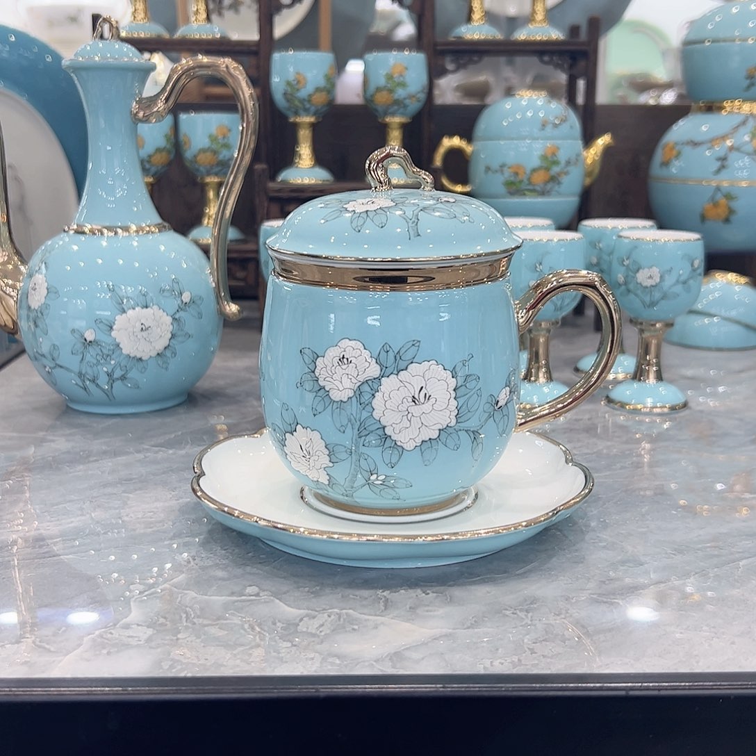 瓷兰*手绘蓝4件套办公杯