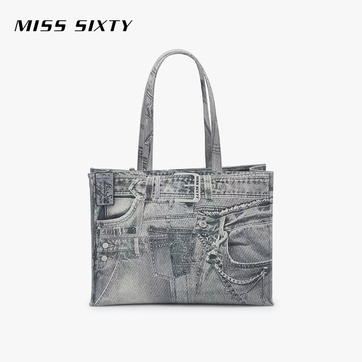 Miss Sixty2025秋季新款托特包女复古皮牌帆布牛仔印花设计感单肩