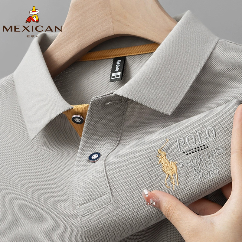 Mexican/稻草人夏季高档男士短袖t恤休闲翻领polo衫潮流半袖上衣