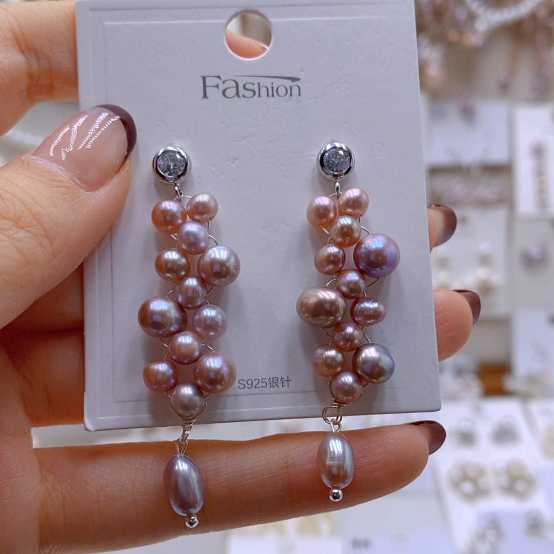 银S925镶嵌耳饰淡水珍珠