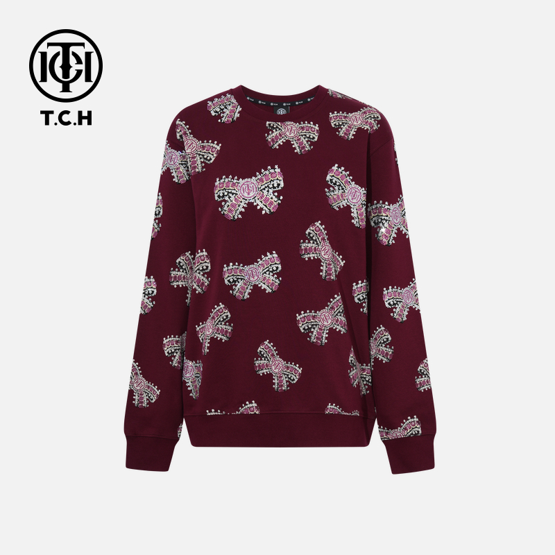 TCH轻奢秋季氛围感烫钻时尚圆领衫女T75C11E9020私服tch