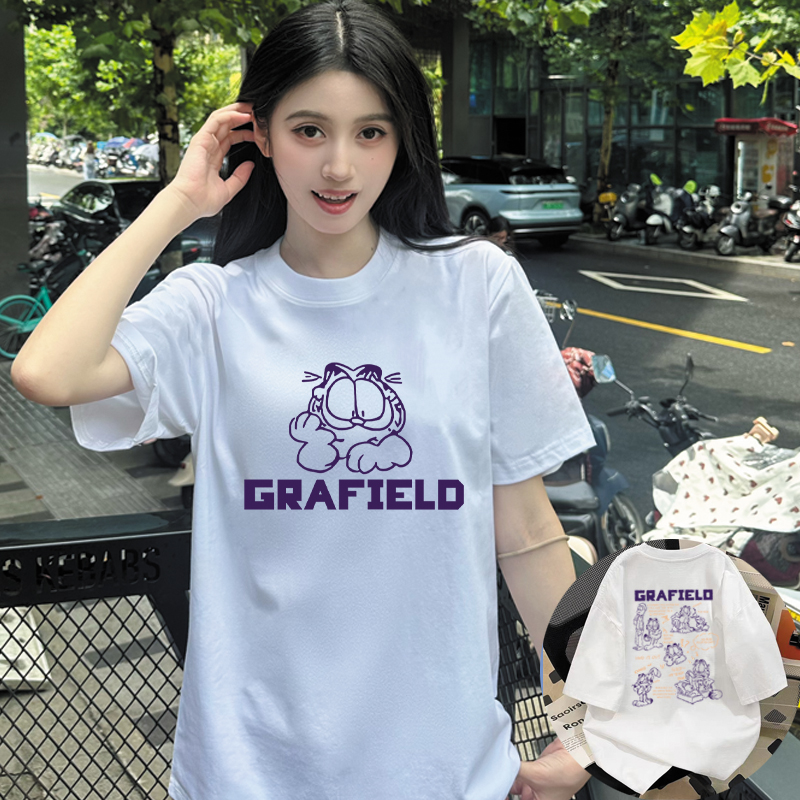 T恤情侣圆领印花宽松春夏夏装短袖日常夏季上衣白色纯棉时尚休闲