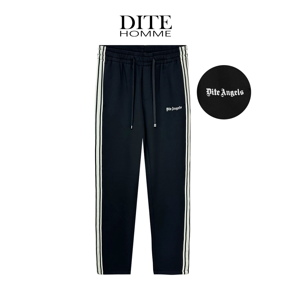 Dite2025年秋冬经典条纹男士百搭直筒拼接休闲裤运动舒适撞色时尚