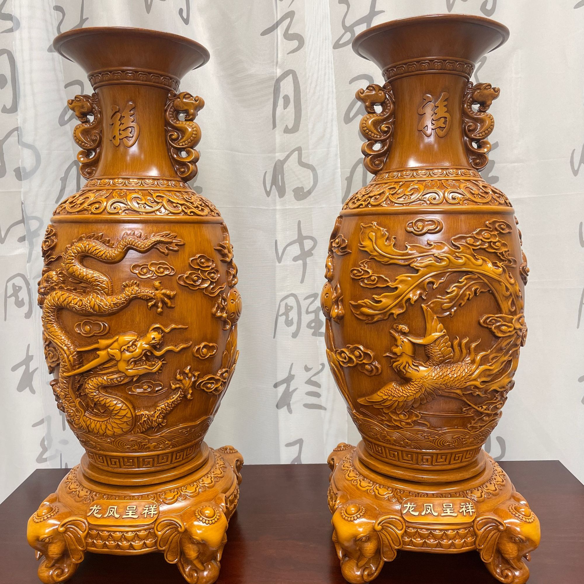 龙凤呈祥花瓶摆件一对客厅电视柜中式摆件