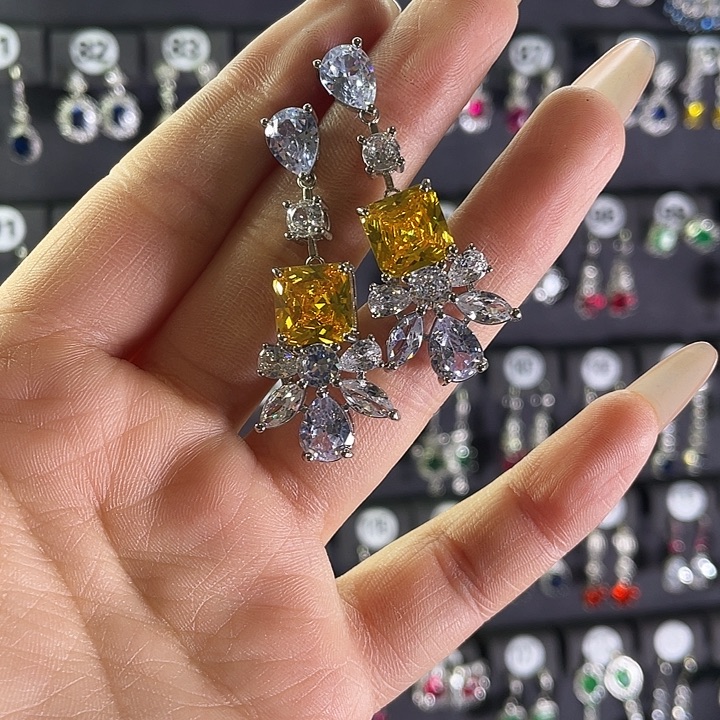 双色碧玺银S925镶嵌耳饰