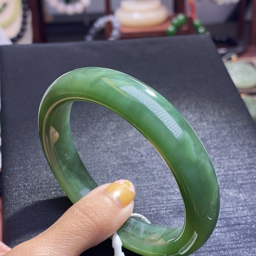 和田玉碧玉收藏猫眼手镯58.5圈口未镶嵌