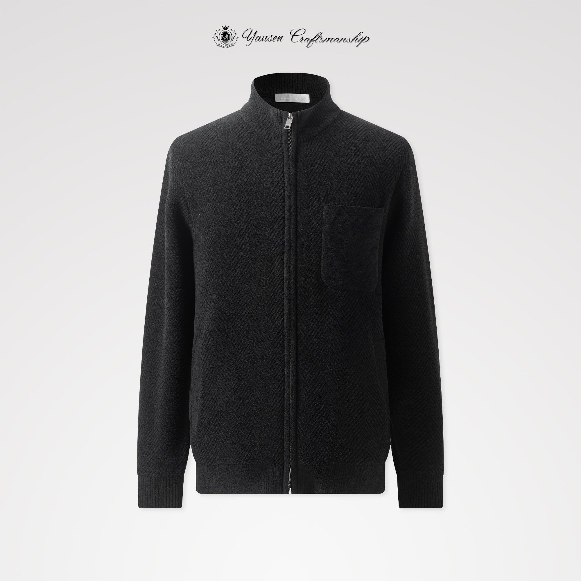 羊毛纹提花 多口袋专属 重工拉链连帽毛衣外套 YST2902