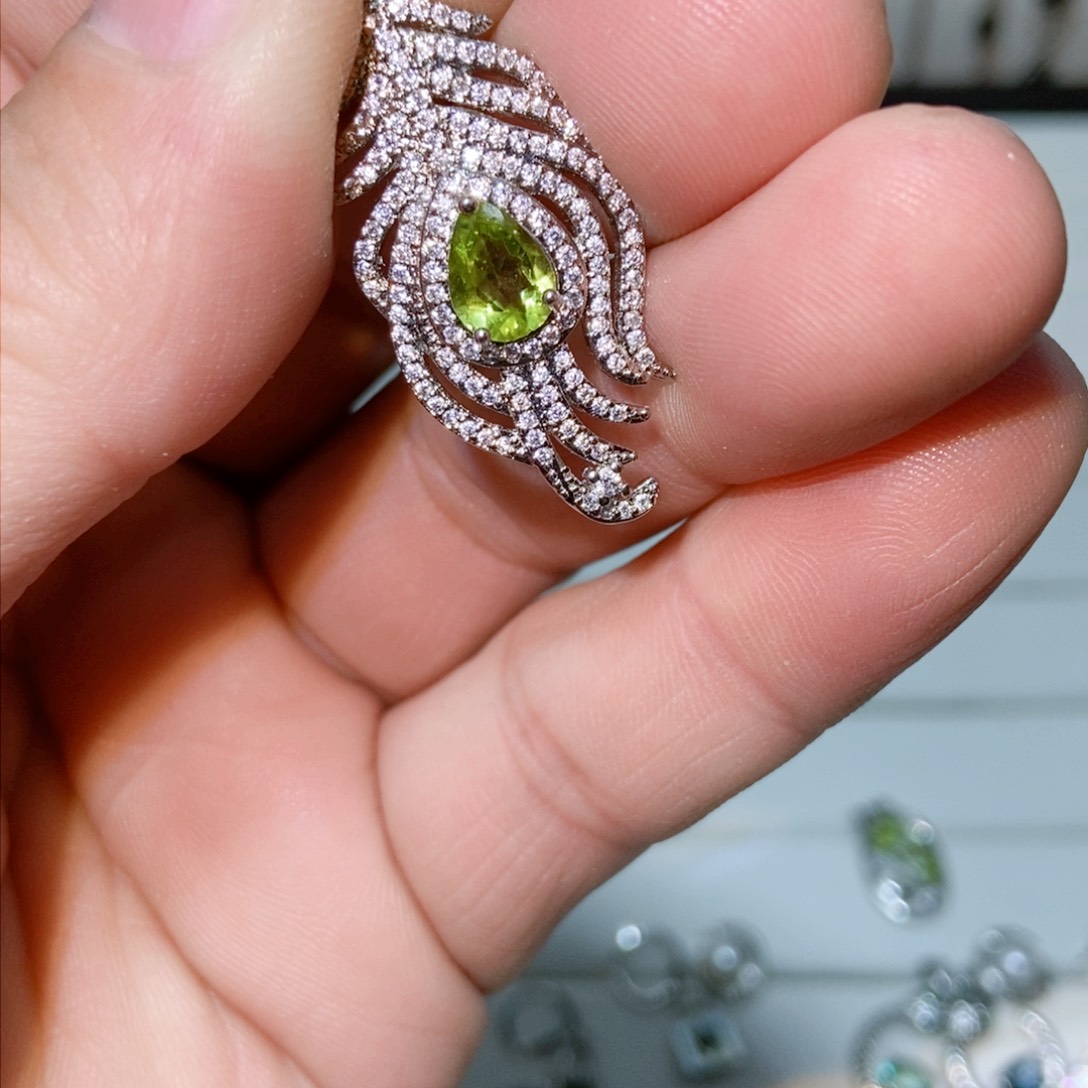 绿水晶戒指银S925镶嵌