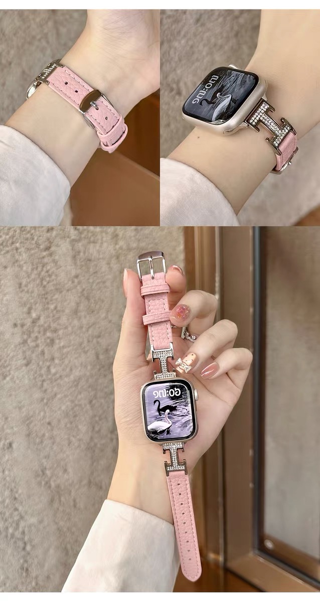 H扣拼皮真皮手表带适用watchS11/苹果表带高级感se秋冬ultra3皮质