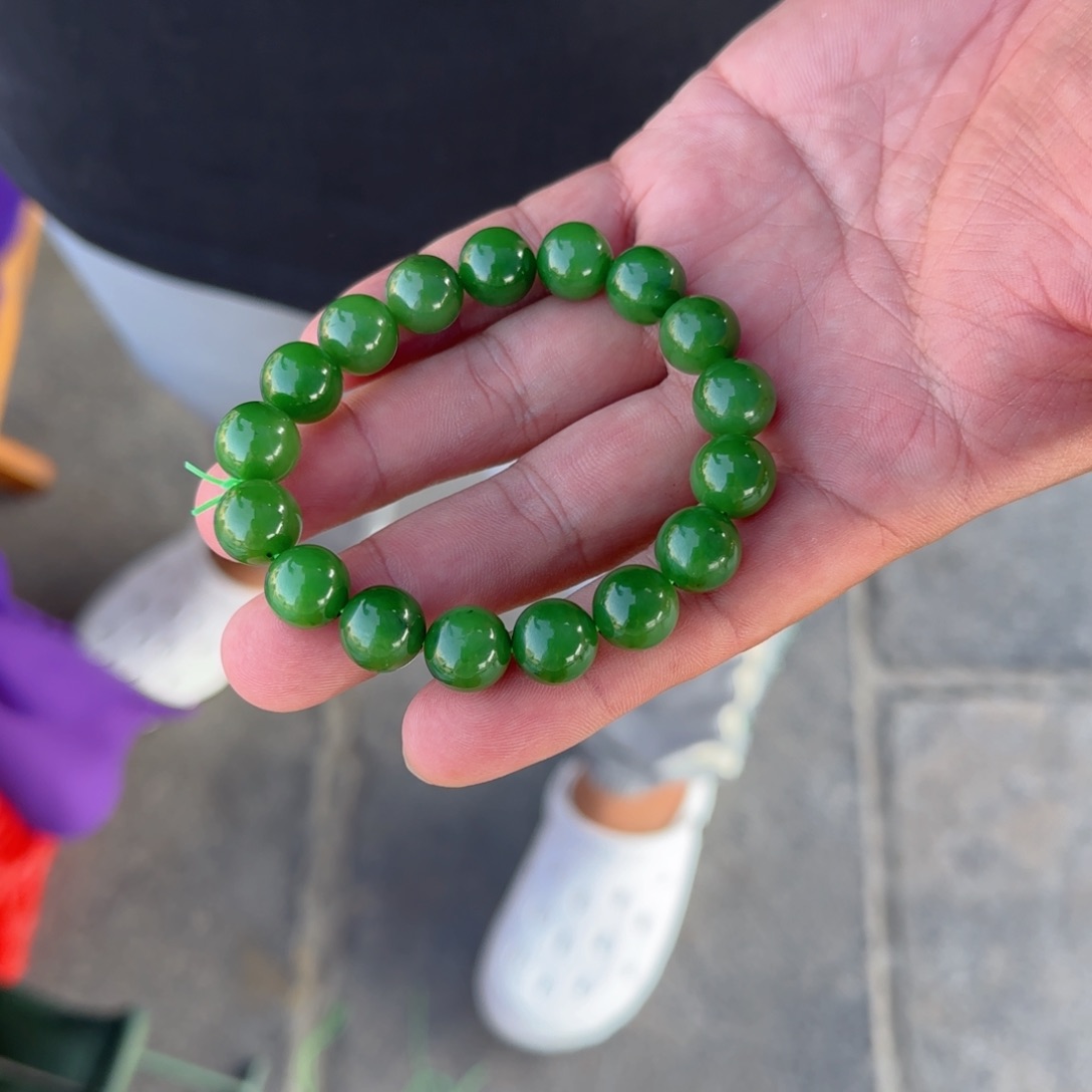 手链未镶嵌和田玉俄碧纯天然辣阳绿卡12