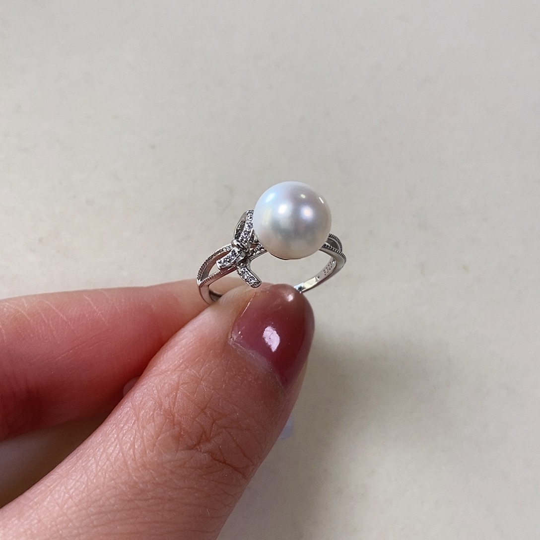 淡水珍珠戒指银S925镶嵌9mm 