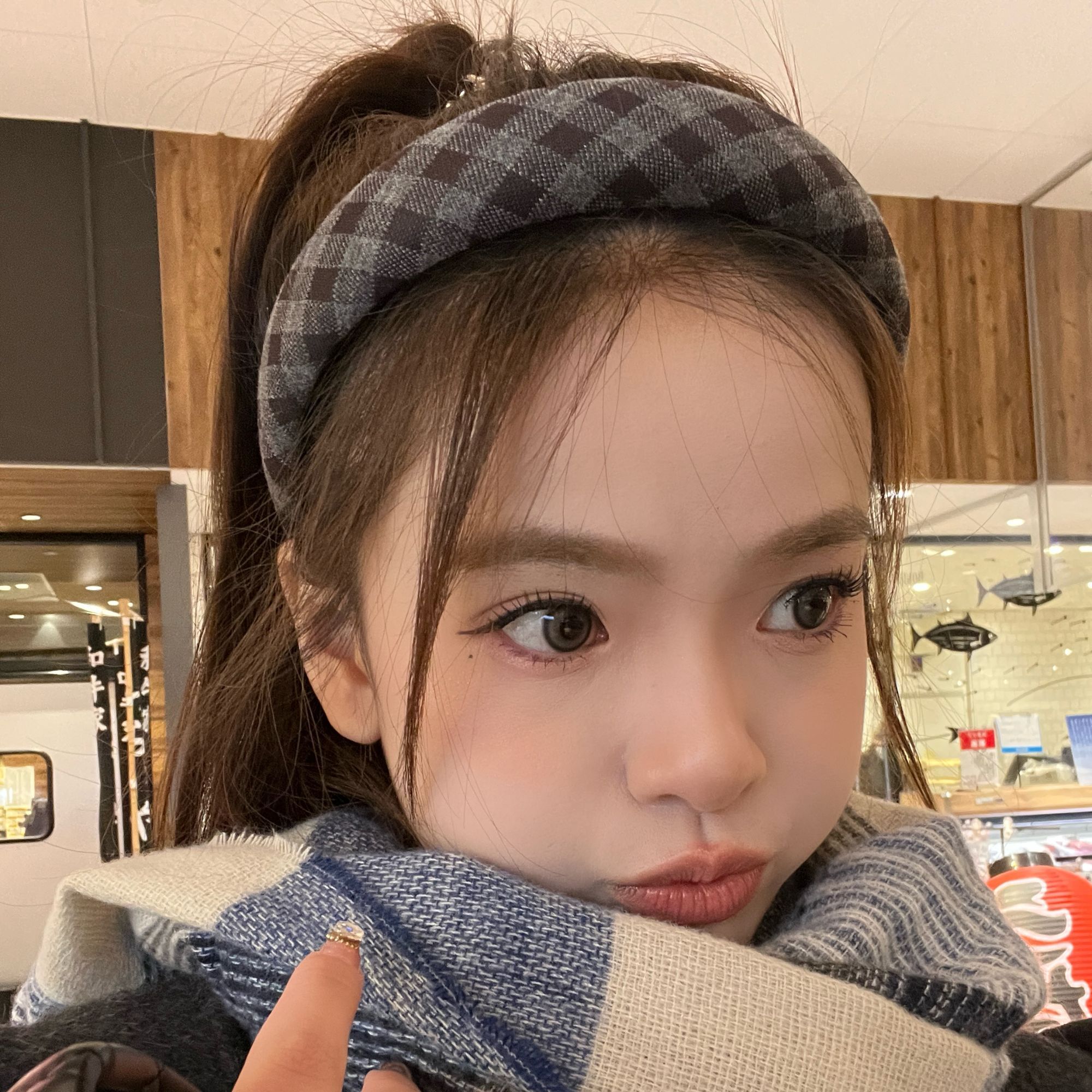 （十十鸭）蓝咖高颅顶 休闲风日韩女复古风简约风发箍增高颅顶百搭